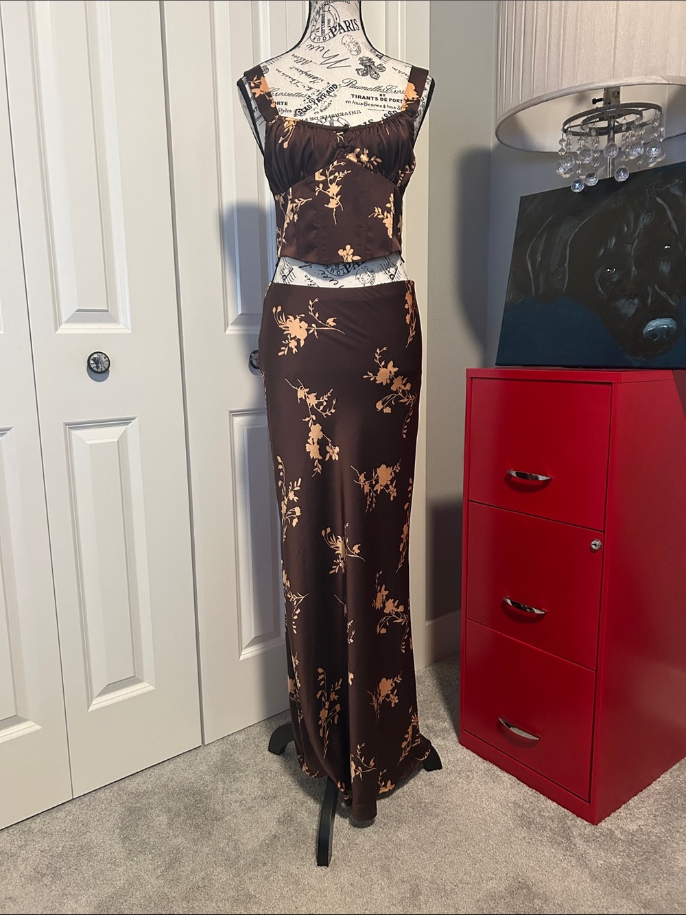 NWT Brown Floral Two-Piece Maxi Set